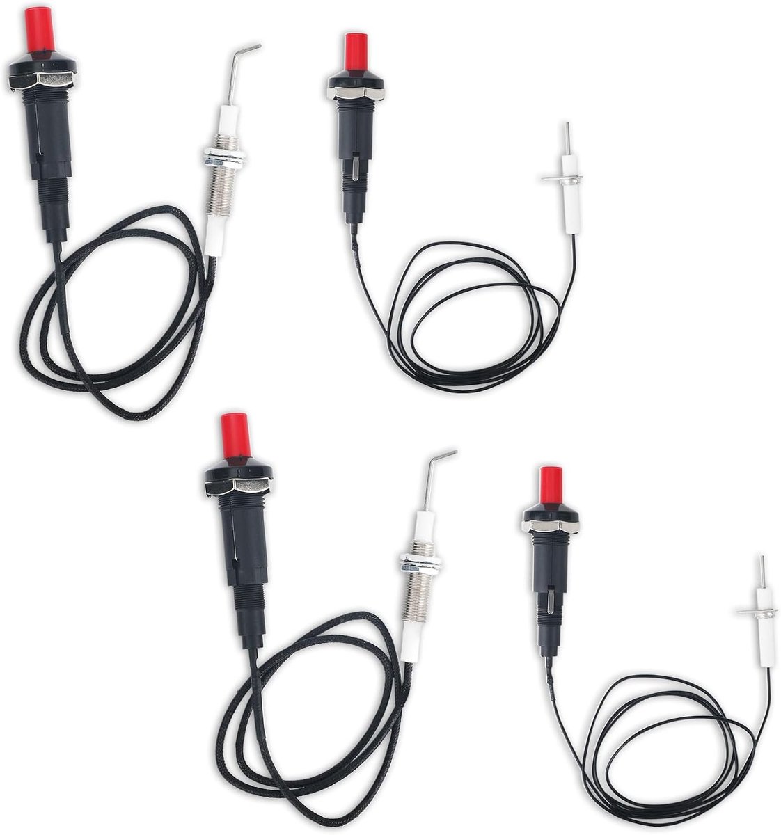 4st Propaan-Piëzo-Ontstekerset met Drukknop, met Keramische Elektrode en Lange Draad, Piëzo-Vonkontsteker voor Oven Open Haard Gasgrill Kachel