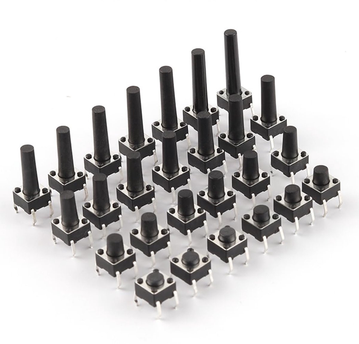 200 stuks Tact Switch Kit 6 x 6 mm touch-toetsschakelaar, hoogte van 4,3 mm-13 mm, DIP 4P 6 x 6 x 4,3 mm, micro-sleutelschakelaar, 10 verschillende hoogtewaarden