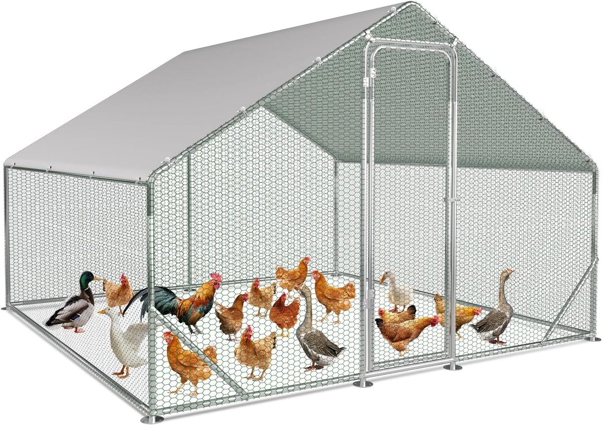 Vrijloophok kippenhok verzinkt staal hok voor kleine dieren kippenhok dak gevogeltehok met zonnedak en deur voor huisdierkooi kippenkooi vogelkooi kleine dieren planten