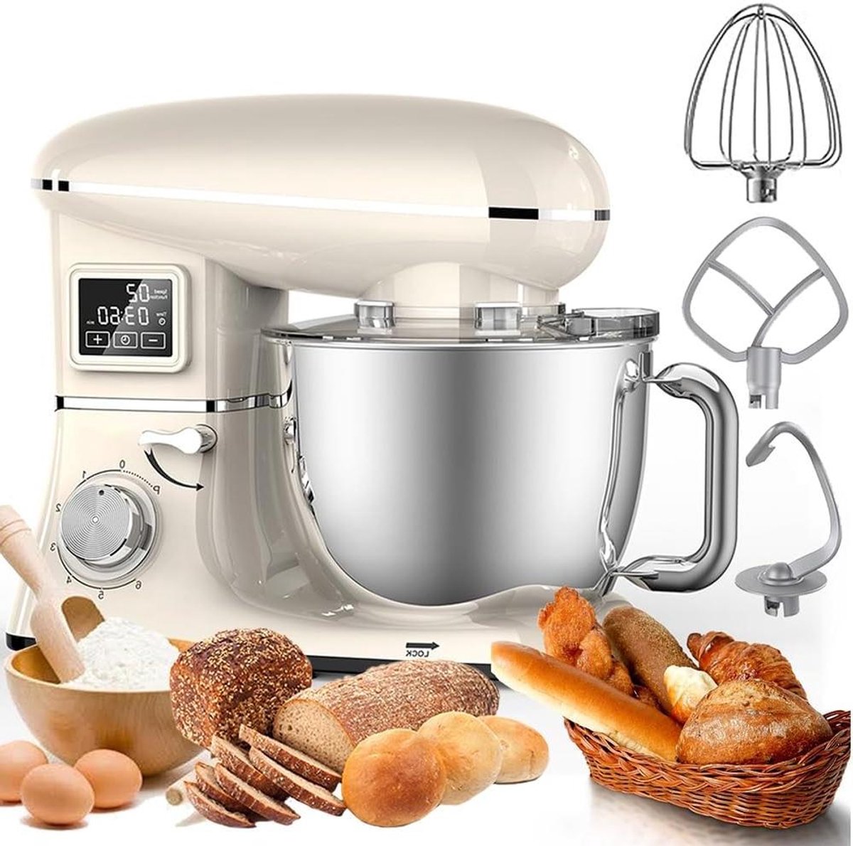 Stand Mixer - Keukenmixer Voedselmixer - Bakken en Maken - Krachtige 1600W Motor - 6.5QT Kom - Wit