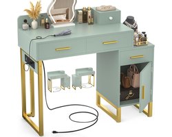 ISunirm Kaptafel kaptafel met 4 opbergladen - modern make-upbureau met oplaadstation, kaptafel met omkeerbare kasttafel set met verdeelde organizers voor vrouwen meisjes