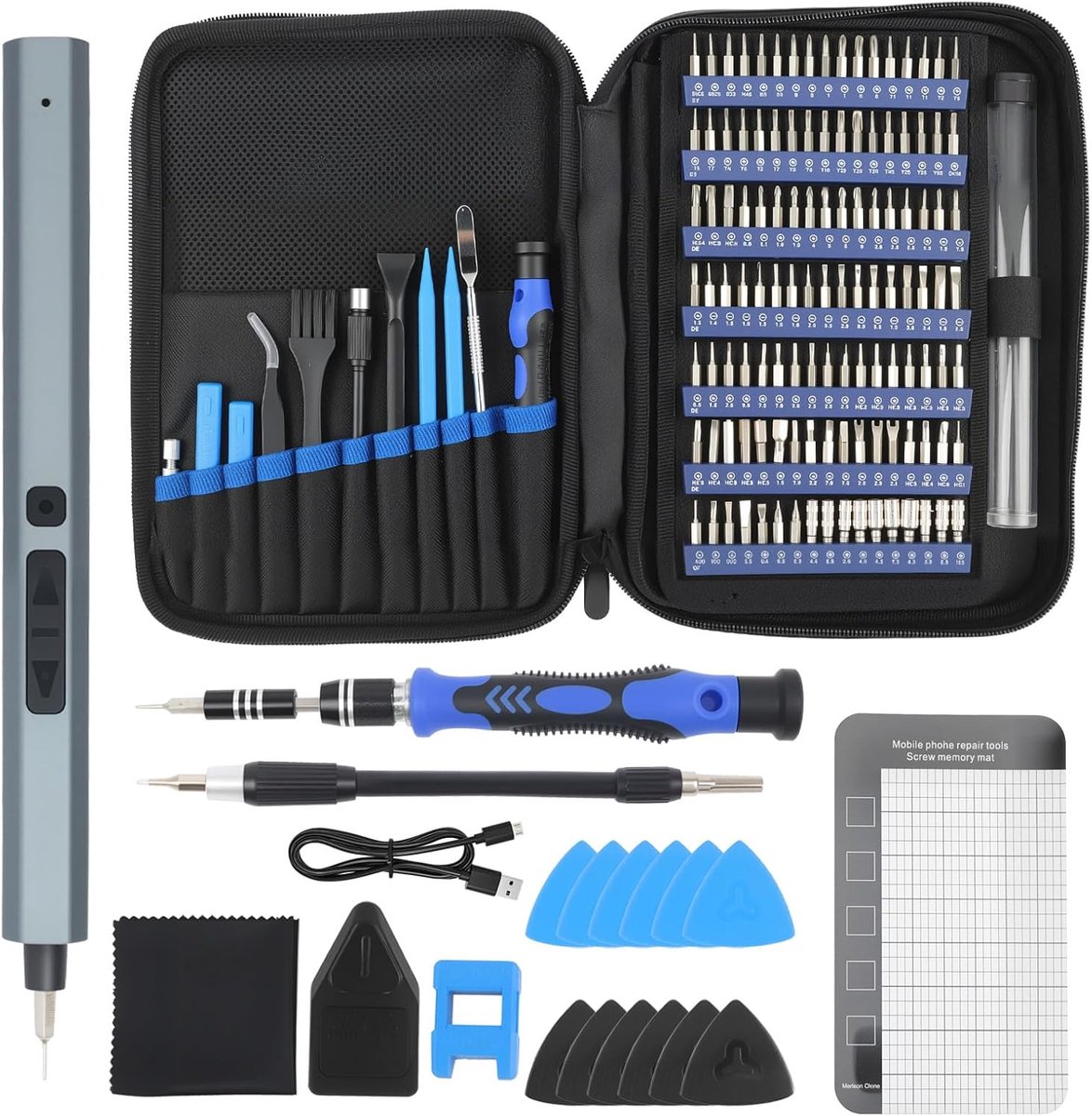 Elektrische schroevendraaierset, 152-in-1 fijnmechanica, schroevendraaierset, magnetische precisieschroevendraaierset, reparatiegereedschapsset voor laptop, telefoon, MacBook, PS5, PS4, brillen