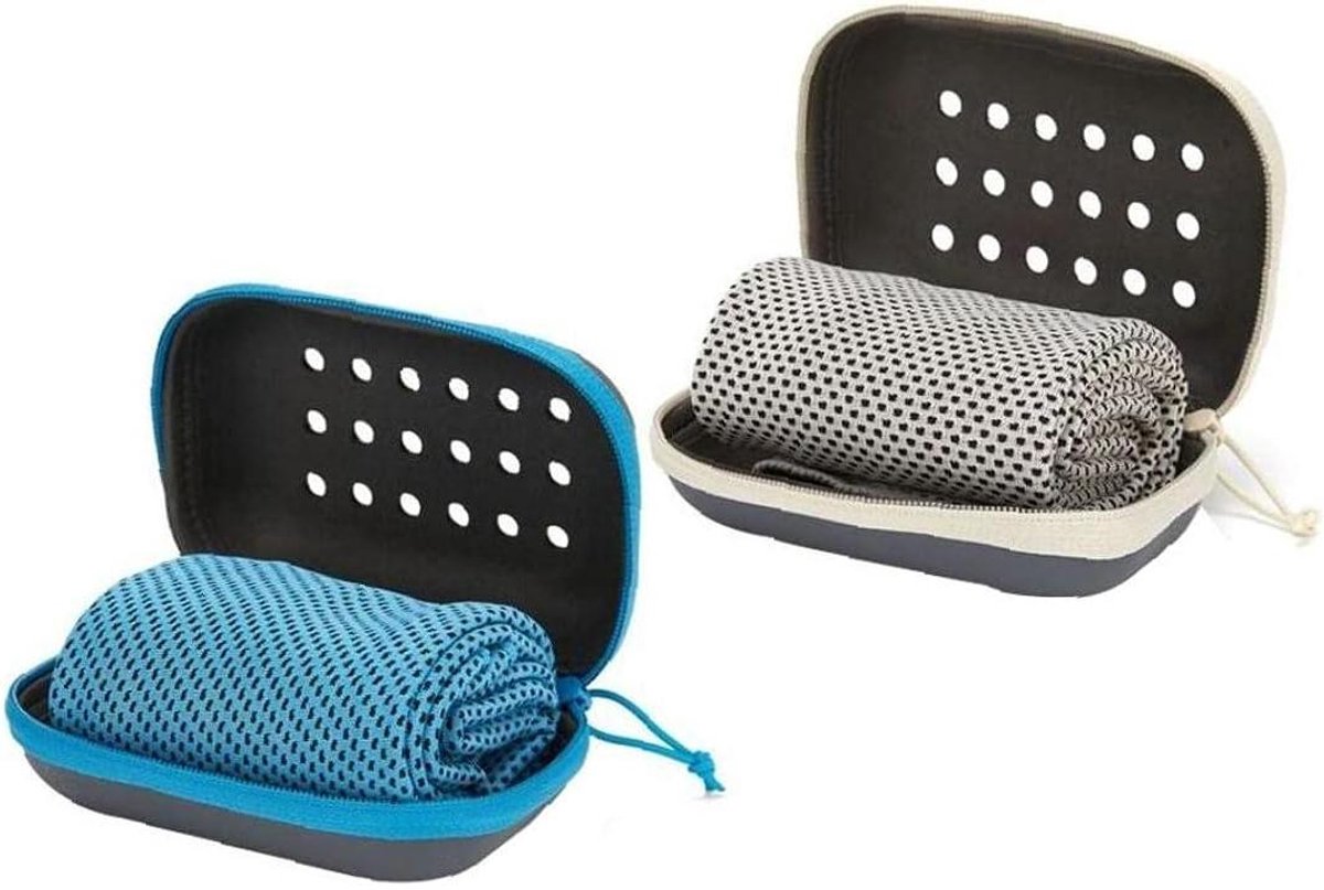 Koelhanddoeken Set - Sportijsdoeken Gym - Directe Verkoeling - Sneldrogend Ademend - 100 x 30 cm - Blauw Grijs