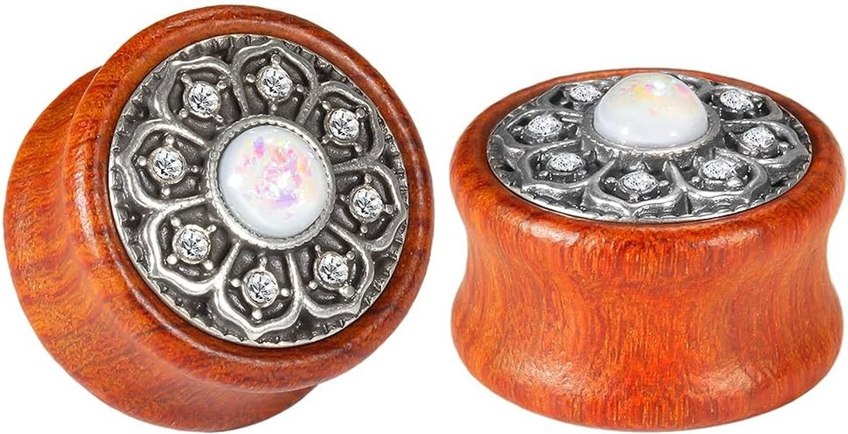 (1 paar vintage houten opaal centerbloem, oordopjes, tunnel, meetinstrumenten, stretcher piercings