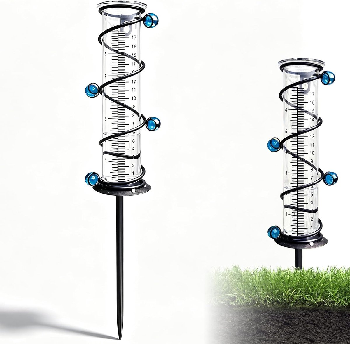 Regenmeter, 9 x 6,8 x 46 cm, vorstbestendige neerslagmeter van ijzer en glas, met metalen grondpen, duidelijk afleesbare schaal, eenvoudig te reinigen, ideaal voor tuin, erf en buiten