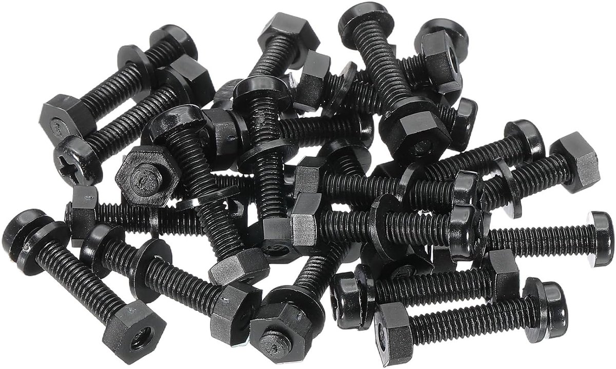 M4 x 20 mm zwarte nylon schroeven, kunststof moeren, volledige schroefdraad, kopschroeven en moeren, set voor industriële en huishoudelijke bevestigingsprojecten, 24 sets
