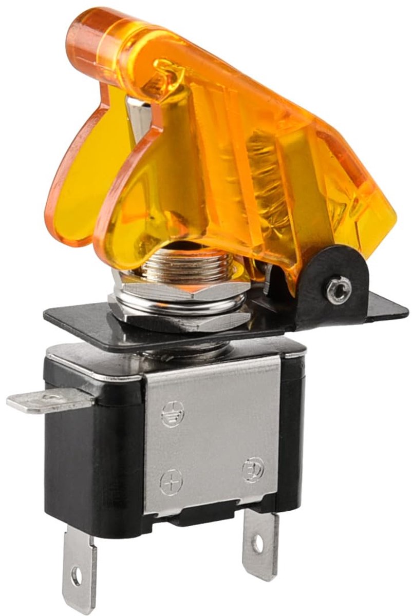 Schakelaar Flick Flip, 12V 20A, SPST, AAN/UIT 2 posities, 3-polig, met waterdichte kap (helder geel)