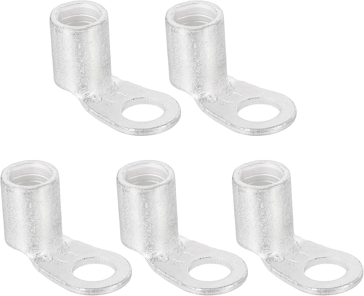 3 AWG - 1/4" Koperen Kabel Eindkappen Kabel 90 Graden Batterij Eindkappen Batterij Ring Connectoren Naakt Koper Voor Marine Elektrische Apparatuur (Zilver, 5 stuks)