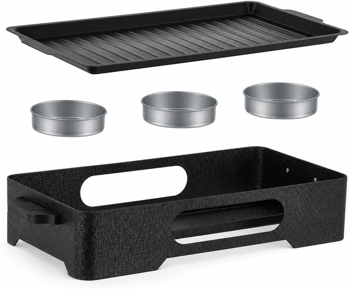 Warmhoudplaat, antiaanbaklaag, aluminium voedselwarmer met theelichthouders voor vlees en grillproducten, grill warmhoudplaat voor het warm houden van gerechten, barbecue-accessoires voor tuin en