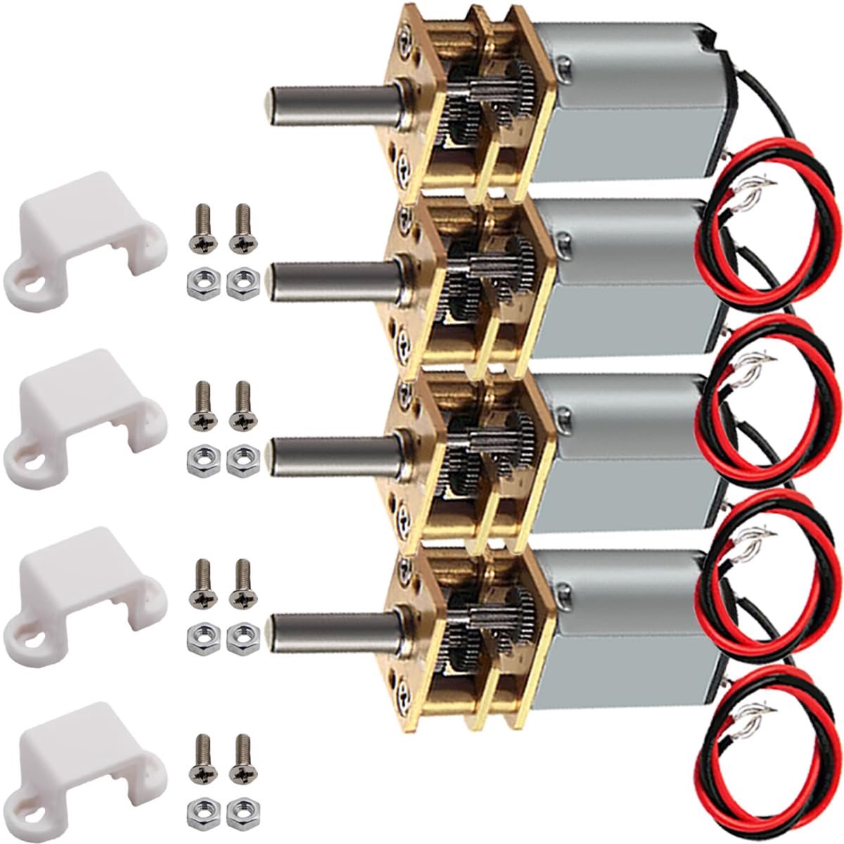 4 stuks N20 DC 3,7 V 42 rpm tandwielmotor langzame snelheid metalen reducer mini D-as roterende motor met lasdraad en motorhouder, voor robot/DIY