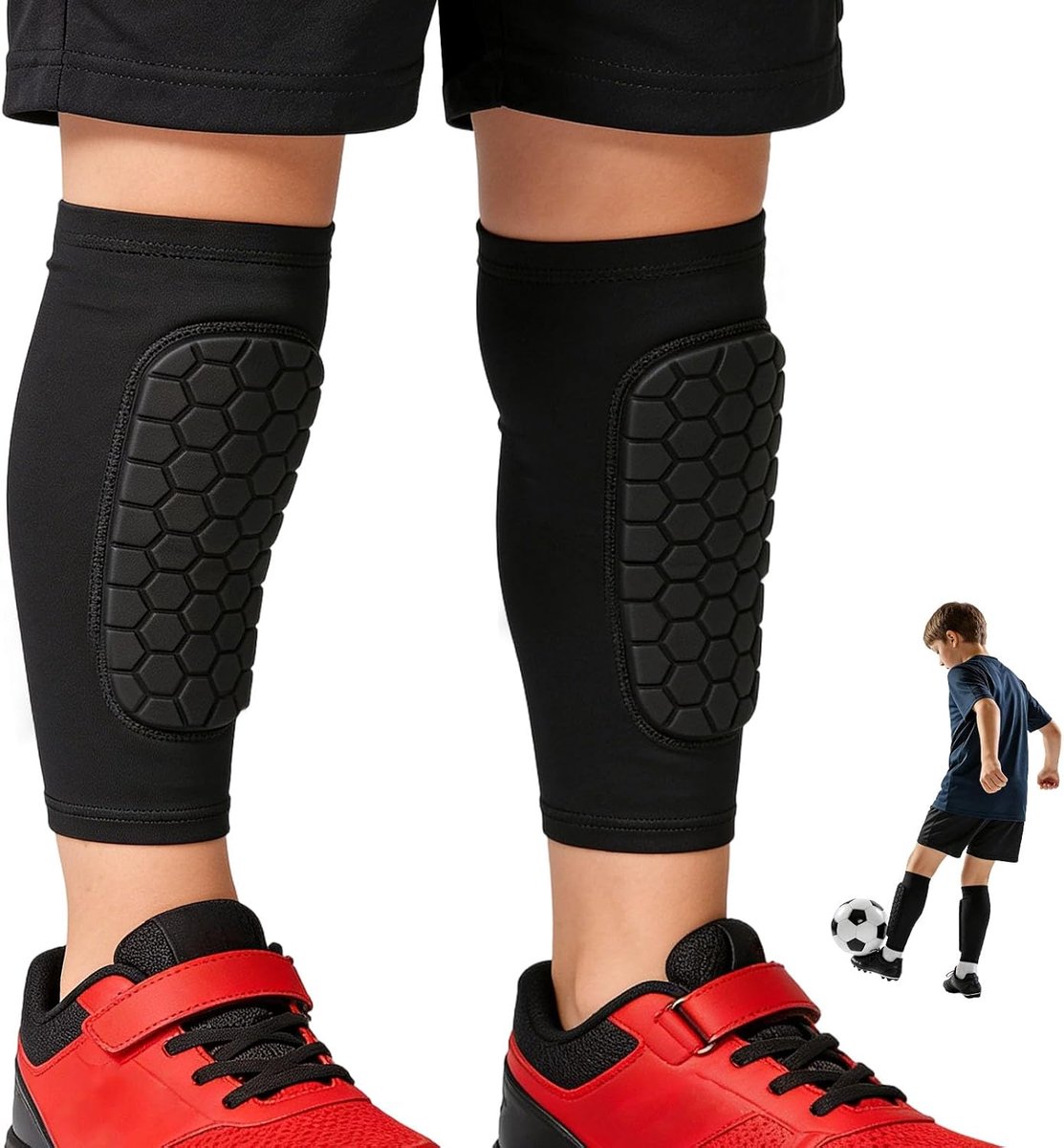 Scheenbeschermers voor jongens en meisjes, kinderen scheenbeschermers met compressiemouw, ademend, lichtgewicht scheenverdediger voor voetbaltraining, impactbescherming sportveiligheid