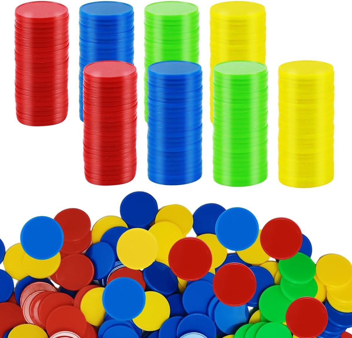 400 stuks pokerchips van kunststof, 4 kleuren speelchips | Klein leertoonbank, casino-roulet-chips, om te tellen en te maken van bingo, 25 mm
