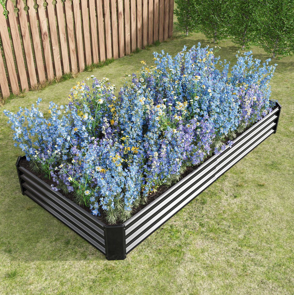 MIVRAY Moestuinbak – 232 x 113,5 x 30 cm – Zonder Bodem – Verzinkt Metaal – Zwart – Voor Groenten, Kruiden En Bloemen