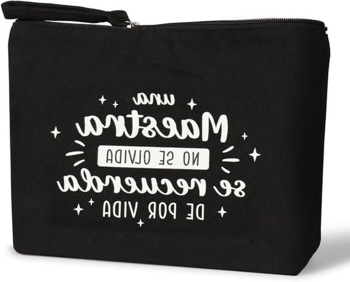 Spaanse zwarte clutch make-up tas, ideaal als eindejaarscadeau voor kleuter- en basisschoolleraren met praktische opbergruimte en stijlvol design