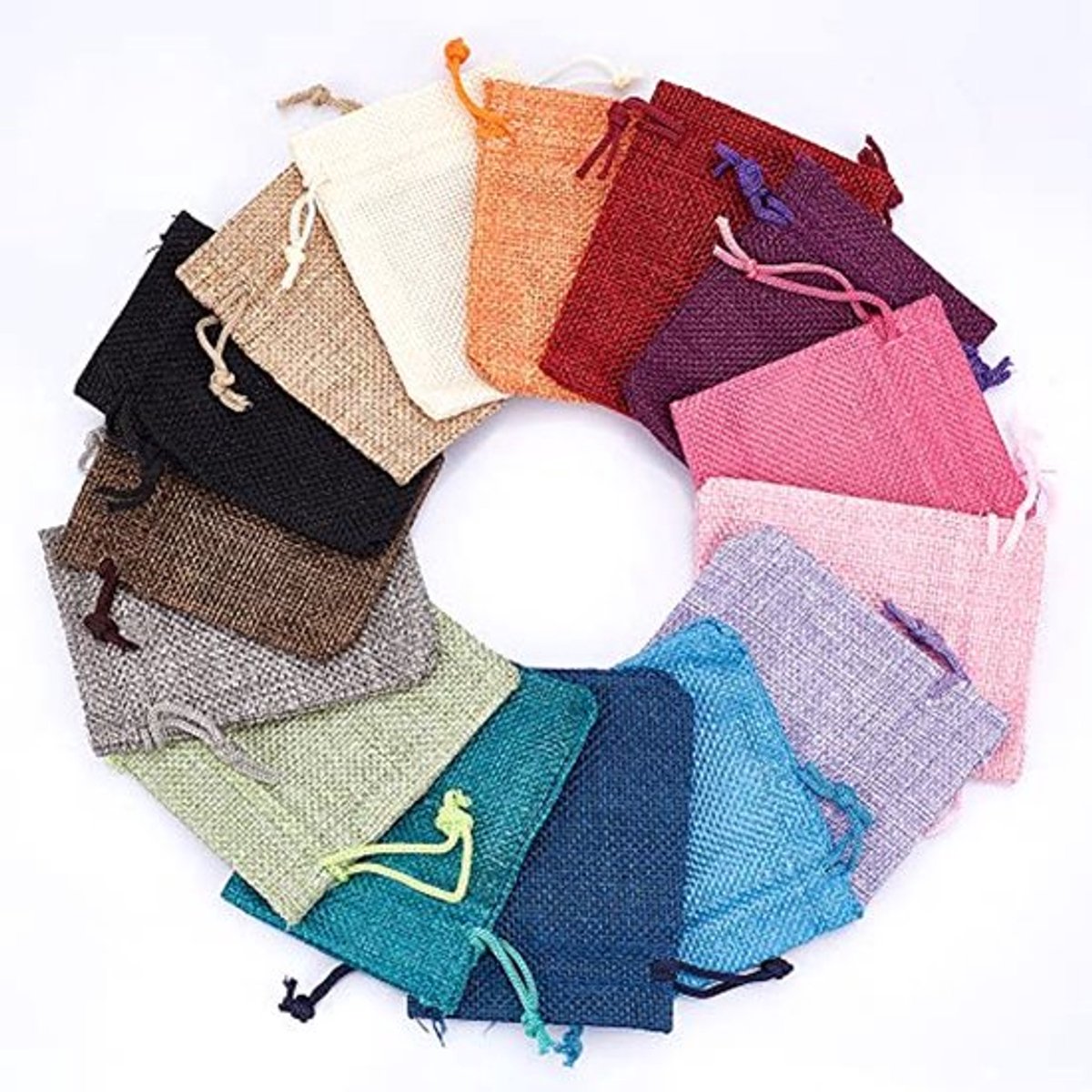 15 stuks jute tasjes met trekkoord, cadeautasjes, bedankjestasjes voor bruiloften, feesten en knutselprojecten, diverse kleuren, 9x7 cm