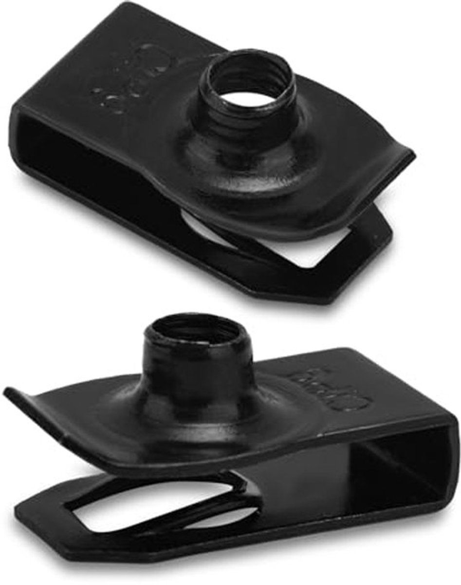 50 stuks geëxtrudeerde U-moeren, 1/4"-20 schroefdraad U-stijl clip-on moeren koolstofstaal normale type bevestigingsclip voor metalen autopanelen spatbordroosterhouder (zwart)