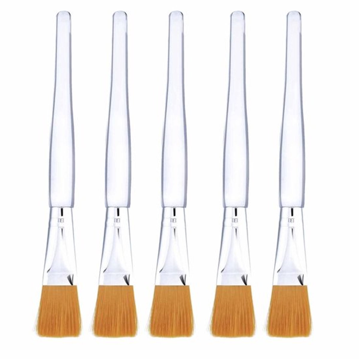 Gezichtsmasker Borstel Make-up Kwasten Cosmetische Gereedschappen met Doorzichtige Plastic Handgreep, 5 Stuks (Zilver)