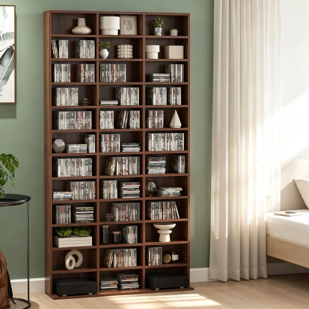 Boekenkast Met Verstelbare Vakken – 102 X 23,5 X 195 Cm – MDF – Bruin – CD En DVD Opbergsysteem Voor Woonkamer En Kantoor
