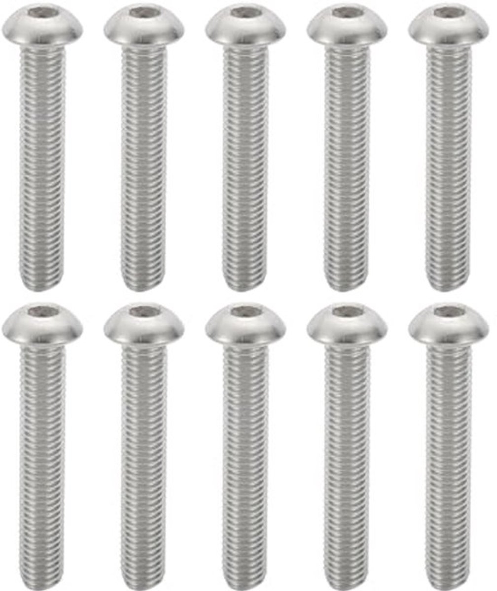 Set van 10 roestvrijstalen M10 schroeven van 60 mm met volledige draad en hexagonale kop, gemaakt van duurzaam 304 staal voor stevige bevestiging