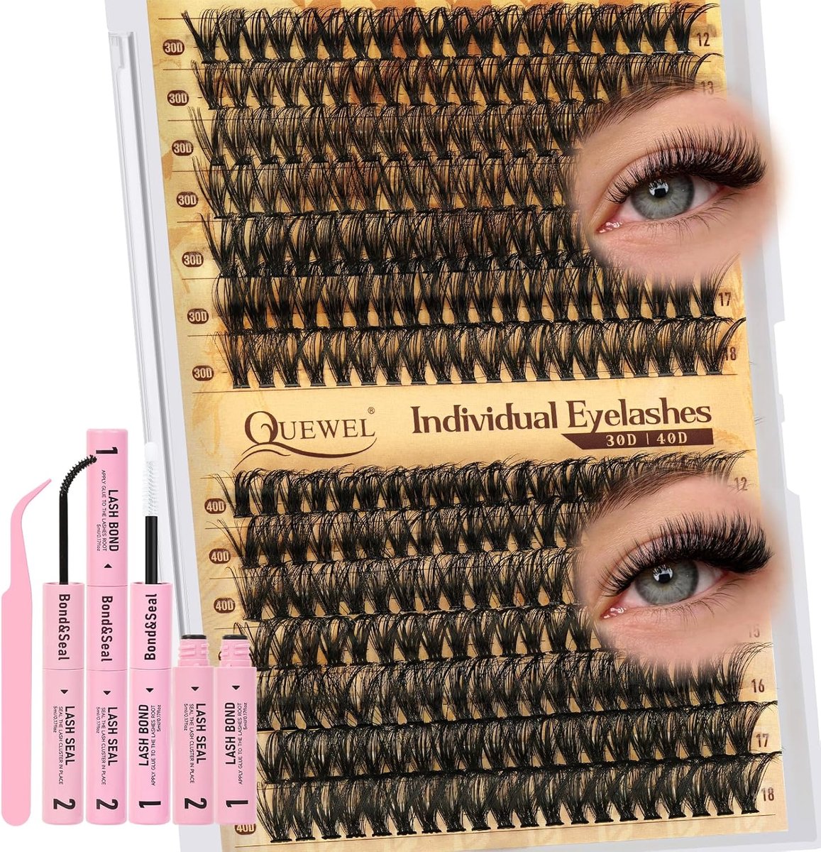 Valse wimpers set 280 stuks 30D + 40D mix 12-18 mm - inclusief lijm en pincet - ShopVlot