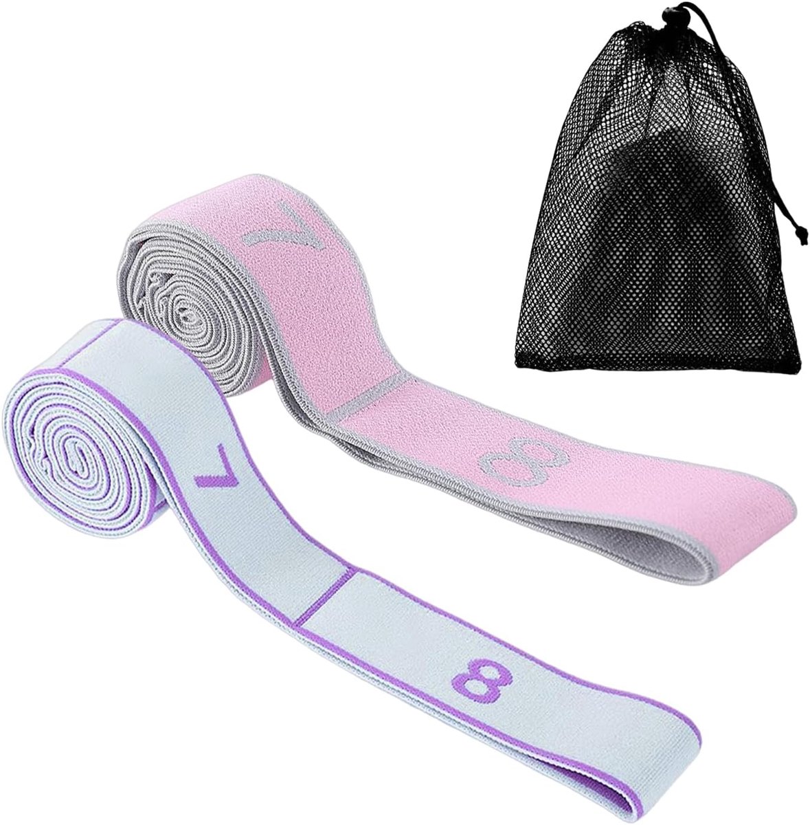Gymnastiek elastische banden set - 2 stuks 90 cm - roze en blauw-paars - ideaal voor yoga en stretching - ShopVlot