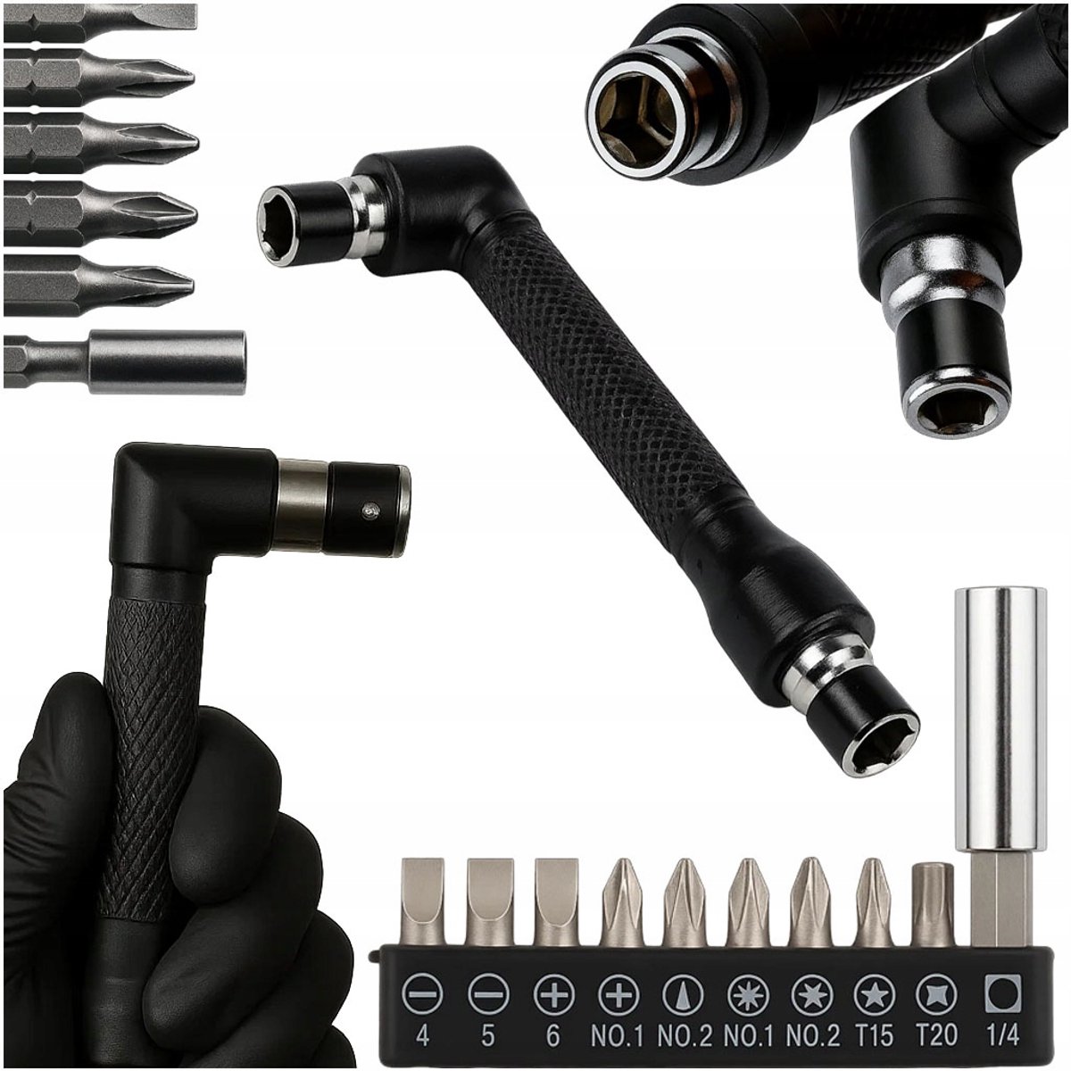 Merkloos Hoekige Schroevendraaier Set met 10 Bits - 1/4"