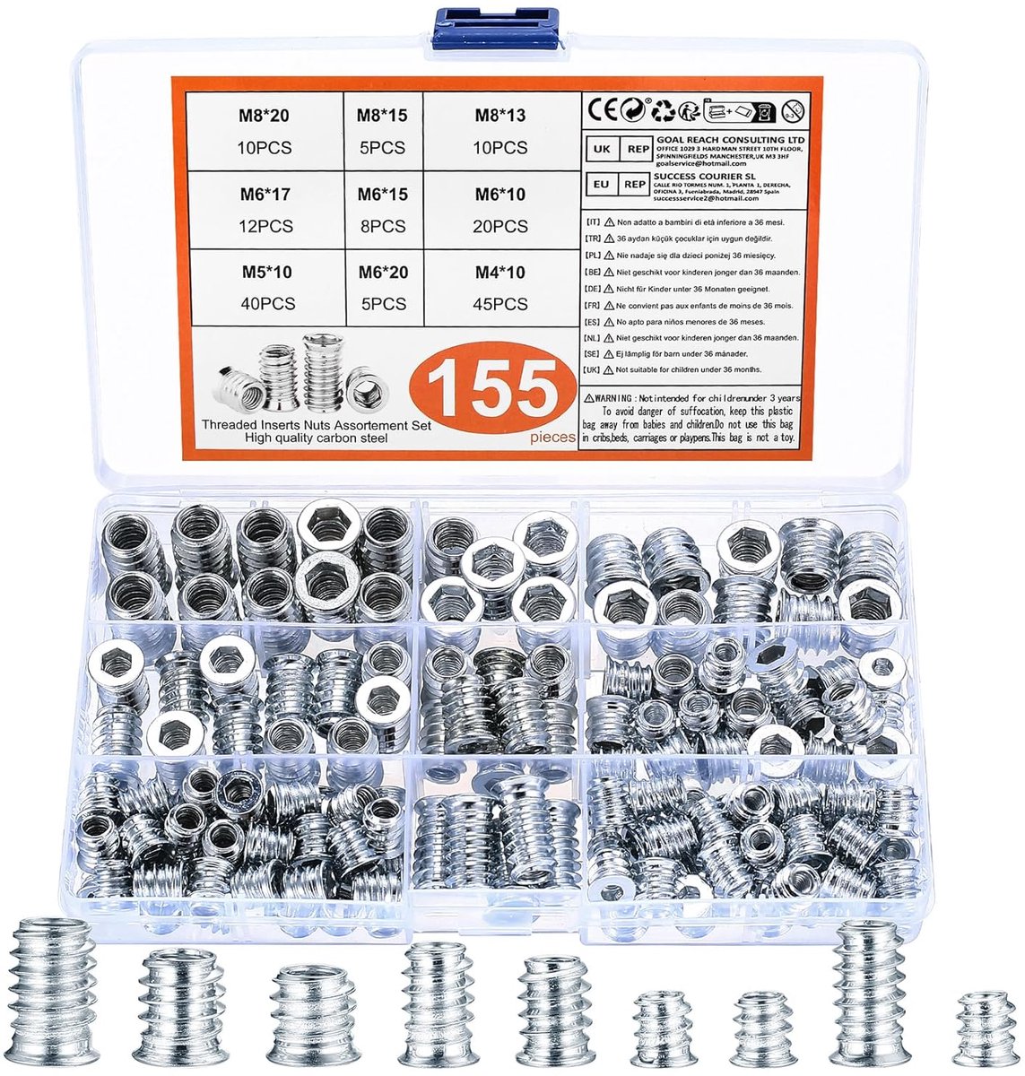Schroefmoeren set M4/M5/M6/M8 - Gecoate zinklegering - Duurzaam en roestvrij - Ideaal voor houten meubels - ShopVlot