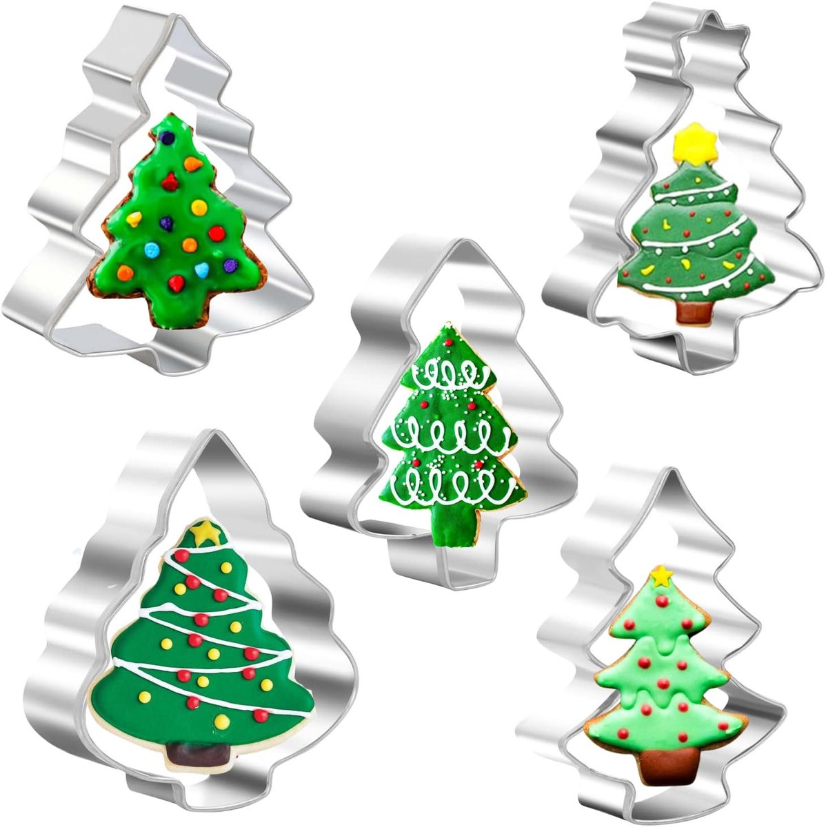 Koekjesuitsteekvormen kerstboom - roestvrij staal - 5 verschillende vormen - perfect voor kerstkoekjes maken - ShopVlot