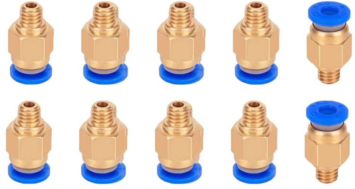 Pneumatische koppelingen PC4-M6 - 10 stuks - Koper en kunststof - Eenvoudig te bevestigen - ShopVlot