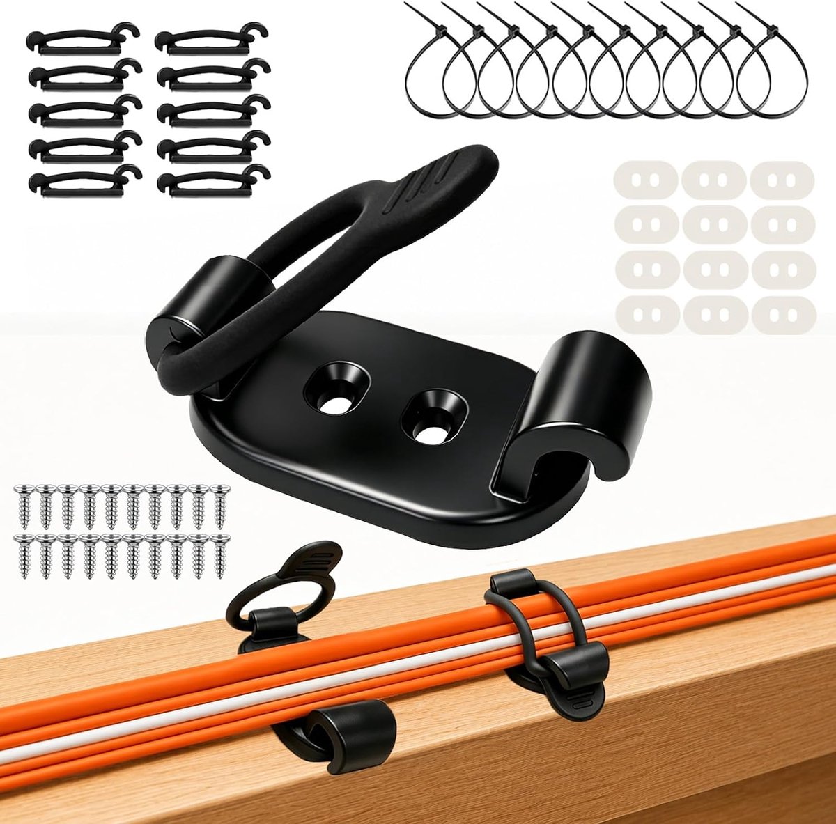 Kabelhouders zelfklevend - Set van 10 elastische kabelorganizers - Met schroeven en kabelbinders - ShopVlot