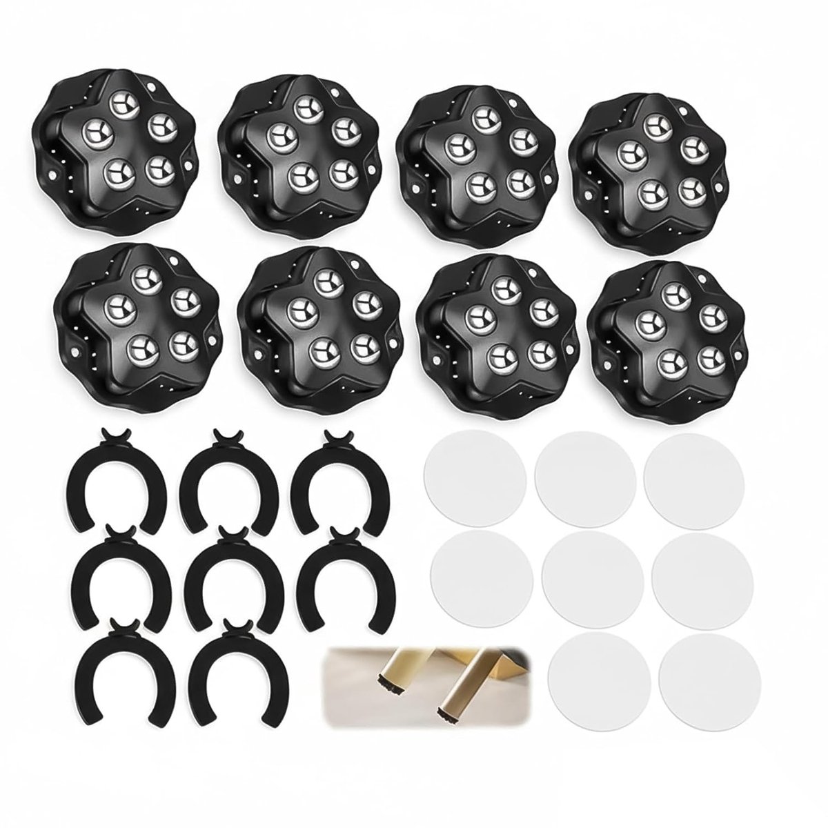 Ballcasters set van 8 - zware belasting - met 5 stalen ballen - perfect voor meubels tot 150 kg - ShopVlot