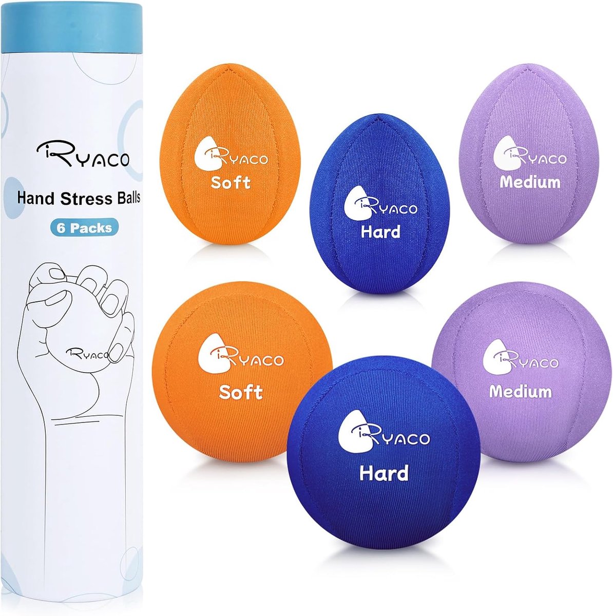 Stressballen voor volwassenen 6 stuks - verschillende hardheden - ergonomisch ontwerp - stressverlichting - ShopVlot