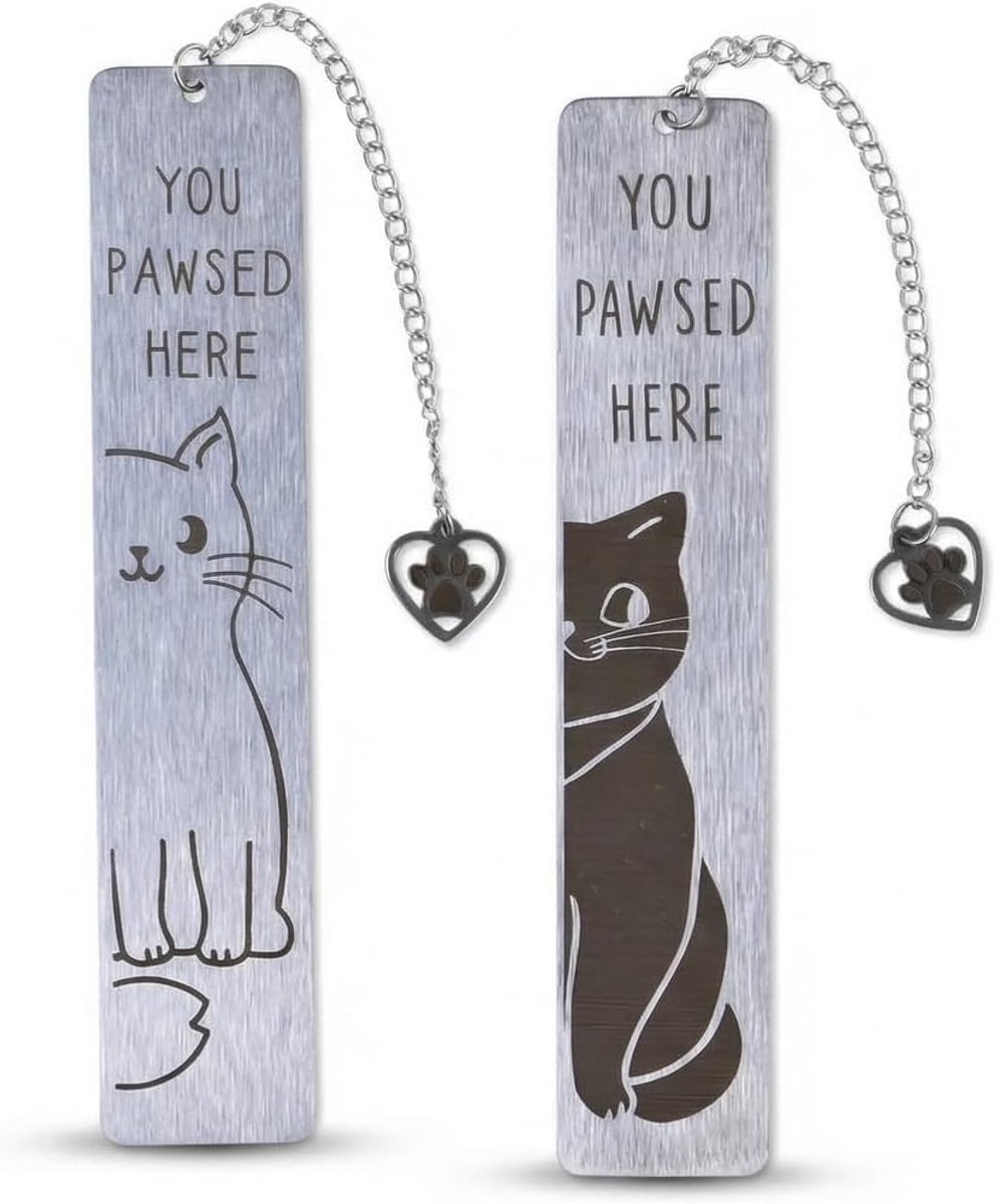 Boekenlegger kat 2 stuks - gepersonaliseerde metalen - kattenpoothanger - ideaal voor boekenliefhebbers - ShopVlot