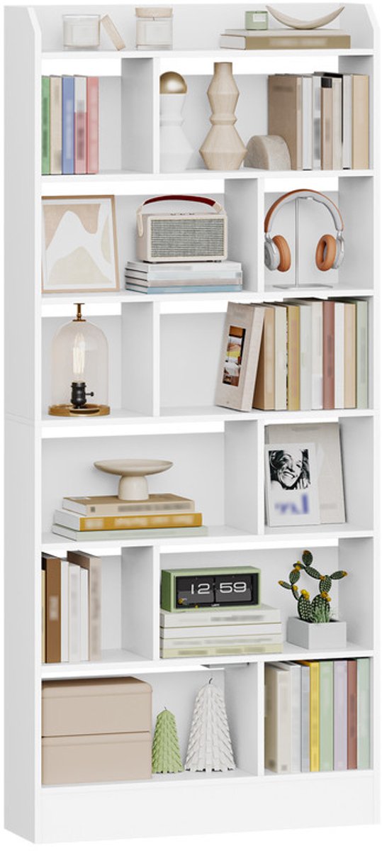 Hzuaneri boekenkast, boekenkast met 7 vakken, 199 cm, wit