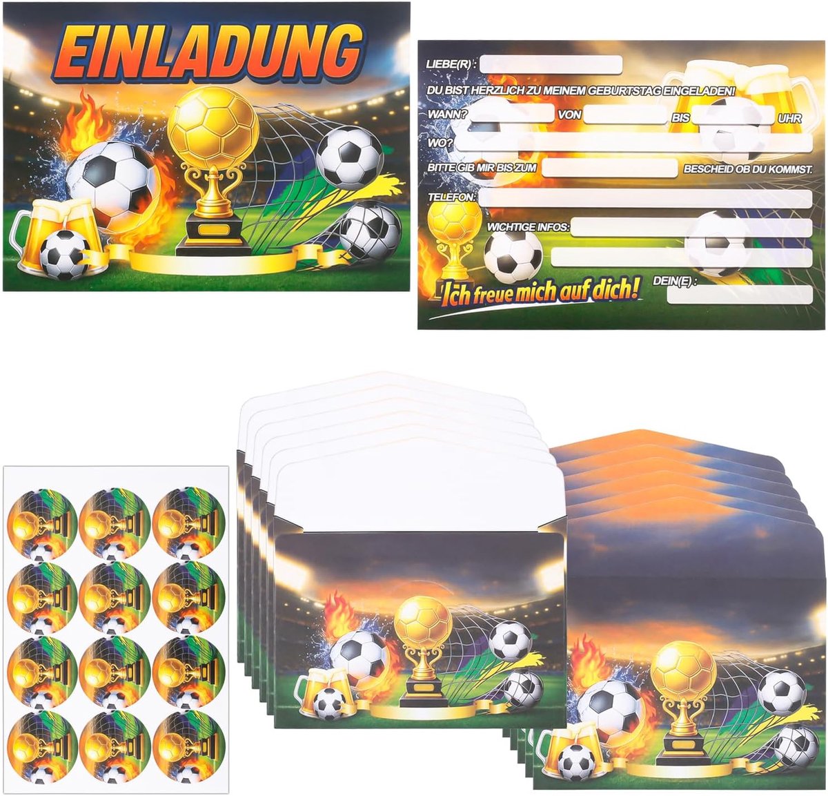 uitnodigingskaarten kinderverjaardag 12 stuks - met enveloppen en stickers - voor voetbalfeesten - ShopVlot