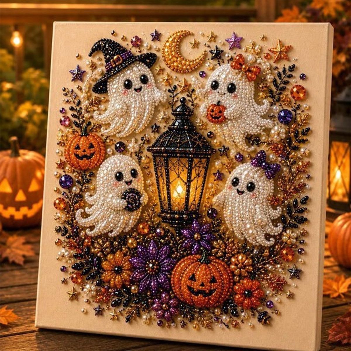 Namajunas - 3D Diamond Painting - 20 x 20 cm - Parels - Diamond Painting Volwassenen & Kinderen - Met Diamond Painting Pen & Diamond Painting Accesoires - Creatief Knutselen - DIY Knutselpakket - Halloween - Halloween Decoratie - Schattig Spookje
