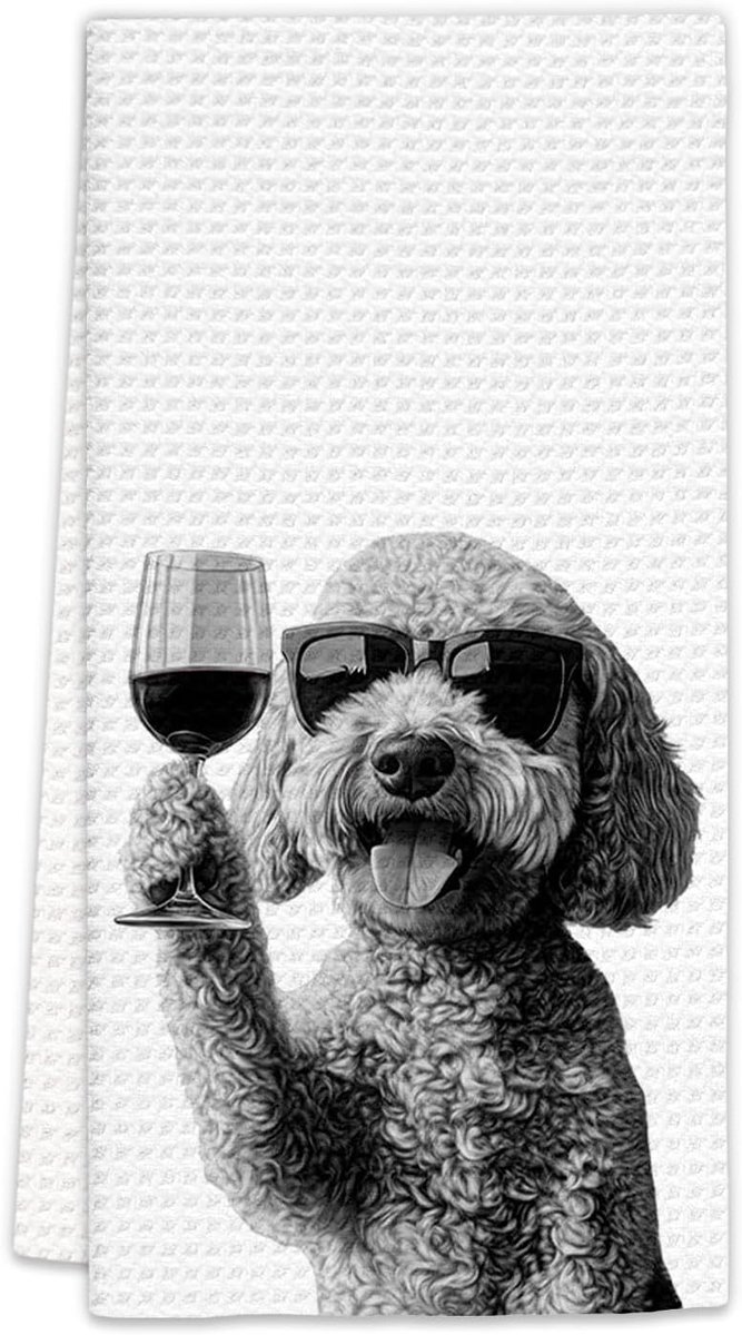 SnelShoppen - Goldendoodle Keukenhanddoeken voor Wijnliefhebbers - Decoratieve Handdoeken voor Thuisbar - Absorberend Polyester - 40x60cm - Grappige G