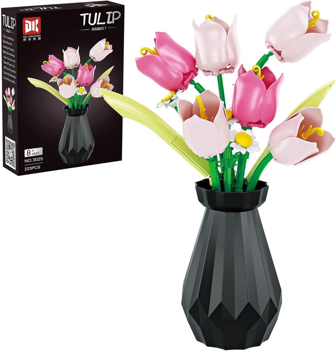 SWGOTA Artificiële Bloemboeket Bouwset voor Volwassenen, Mini Plant Bonsai Boom Vrienden Set, Botanische Collectie Cadeau voor Kinderen, Tulp Bouwstenen met Vaas, Verjaardagscadeau voor Meisjes, Moeders, Vrouwen, Vrouwen