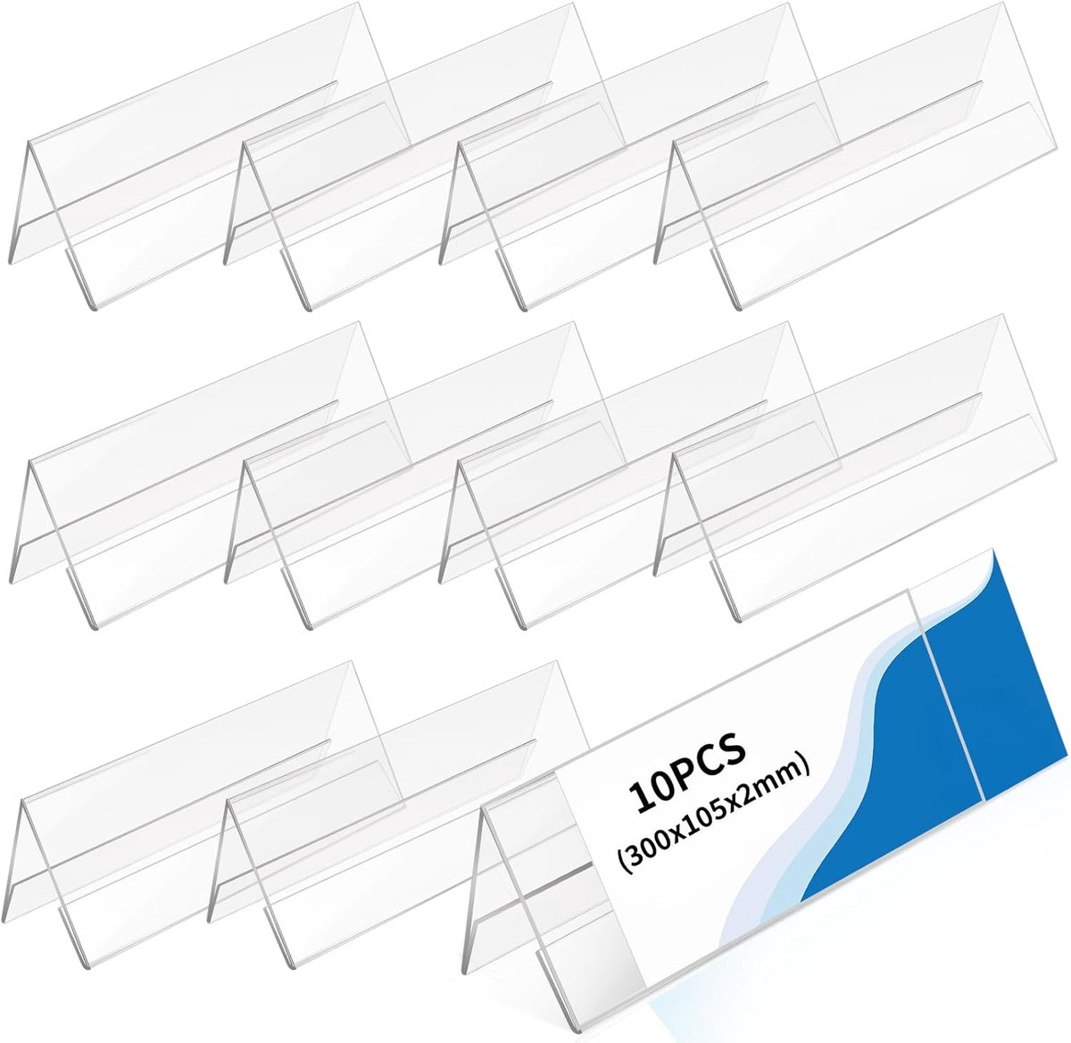 SnelShoppen - 10 Stuks Acryl Naamplaten Tafel 30x10.5cm 2mm Dikte Dubbelzijdige Naamplaatjes Hoog Transparant Herbruikbaar voor Bruiloft Conferentie K