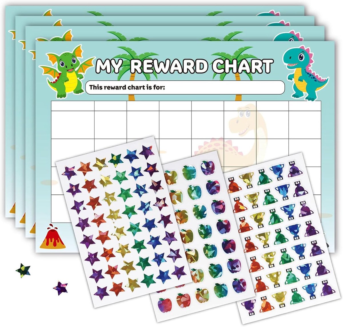 Beloningstabel voor kinderen 22 x 30 cm - met dinosaurusstickers - motiveringsset voor netheid - stimuleert goed gedrag - ShopVlot