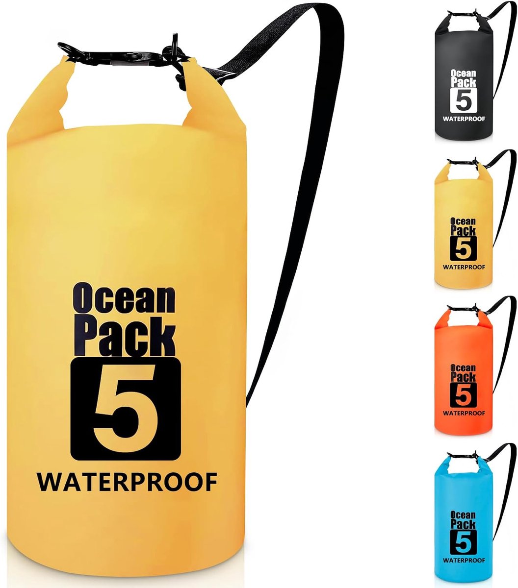 Waterdichte Dry Bag 5L - Geel - Verstelbare schouderriem - Ideaal voor camping - ShopVlot