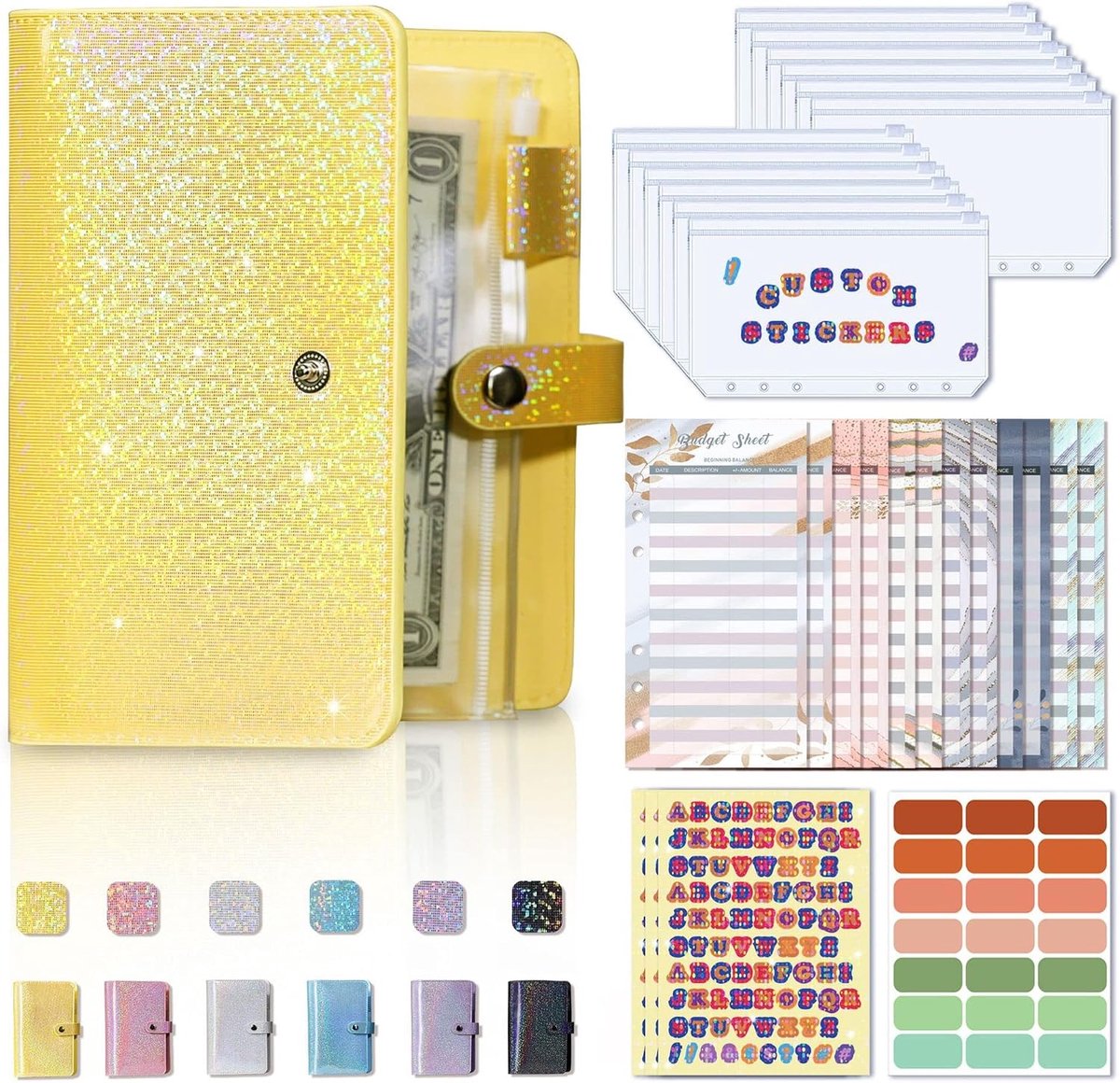 Budget Binder A6 - Sparkling Pink - 12 PVC Enveloppen - Geldorganizer voor Thuis en Op Reis - ShopVlot
