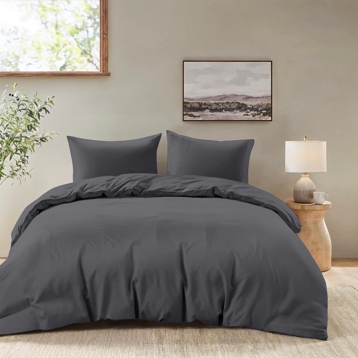 Dekbedovertrekset 240 x 220 cm - 3-Delige Bedlinnen Set met 100% Microvezel - Inclusief Dekbedovertrek en 2 Kussenslopen 50 x 70 cm - Zachte en Comfortabele Beddengoedset - Oeko-Tex Gecertificeerd - Donkergrijs
