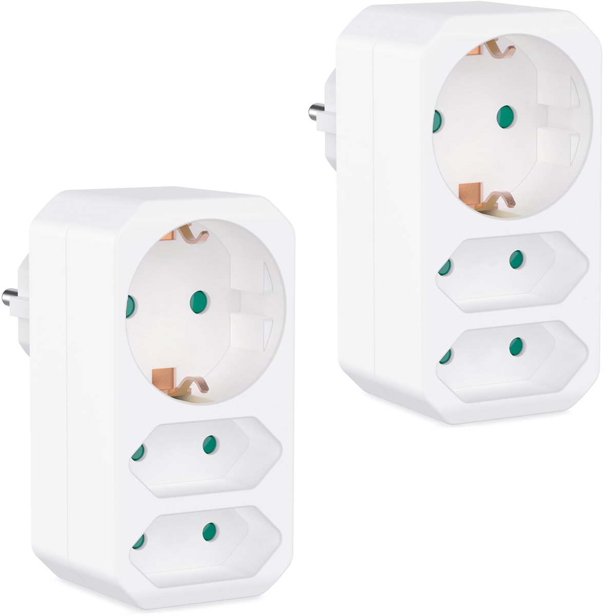 Meervoudige adapter set van 2 - dubbele stekker 3680 W - kinderbeveiliging - veilig gebruik in huis - ShopVlot