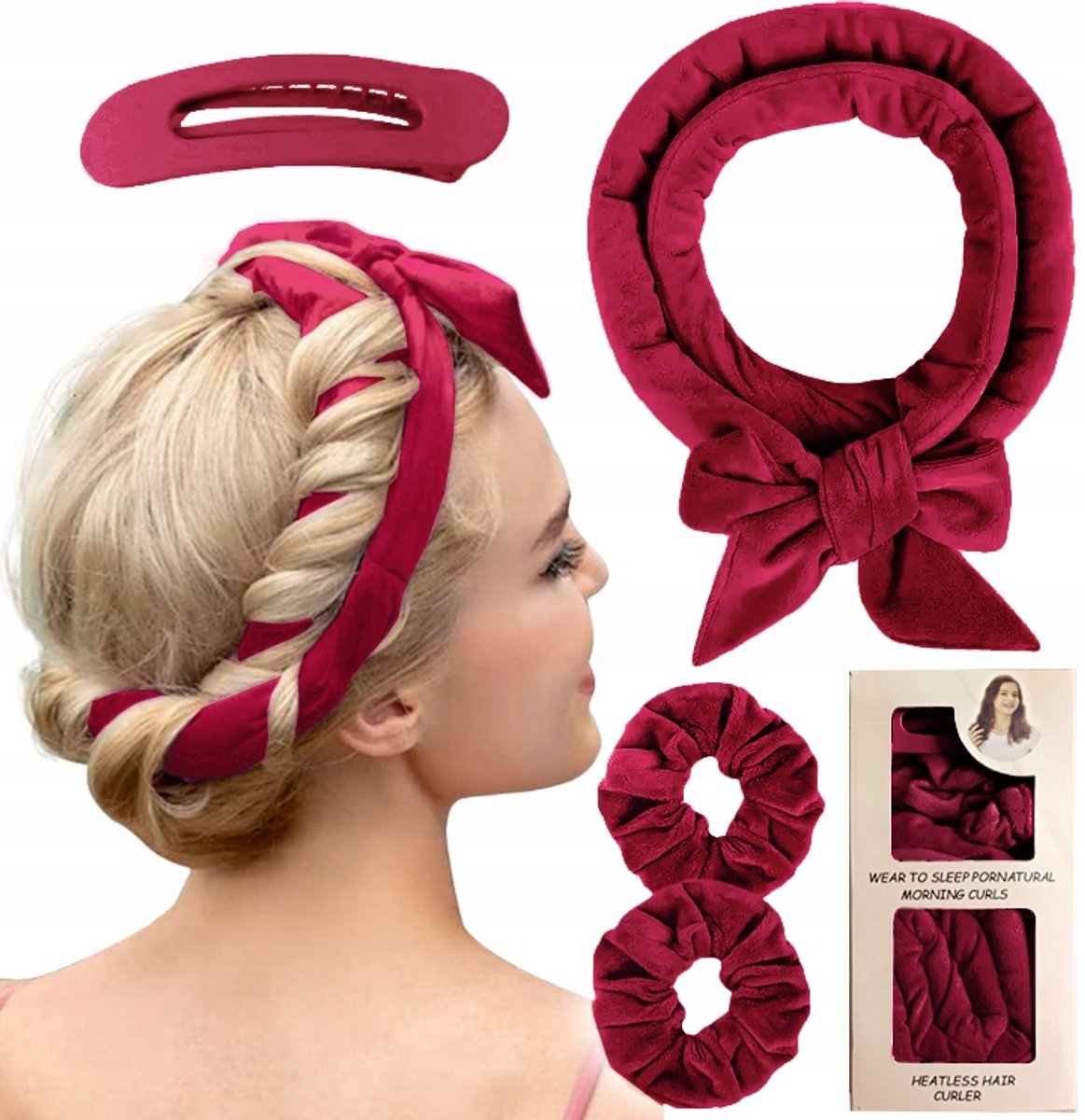 Velours Haarroller Set voor Hittevrije Krullen met Klem - Bordeaux