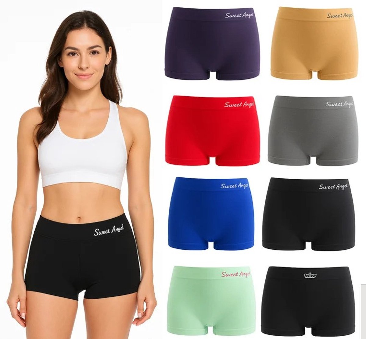 Sweet Angel dames boxershort kroontje 8 pak of kleur - Kleurenmix - One Size