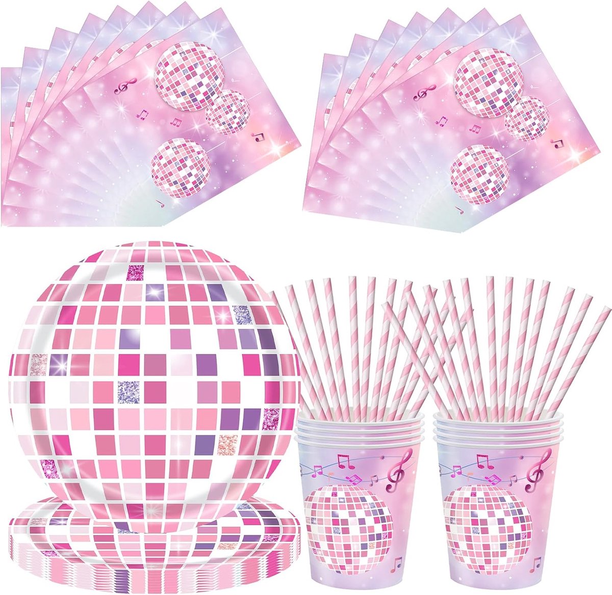 Verjaardagservies set voor 20 personen - roze discobal - ideaal voor feestjes - ShopVlot