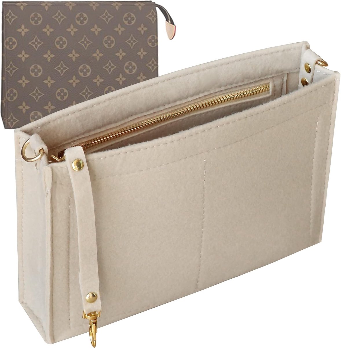 Toilettas organizer insert - 19/26 cm - vilt - met sleutelhanger - handige opberger voor cosmetica - ShopVlot