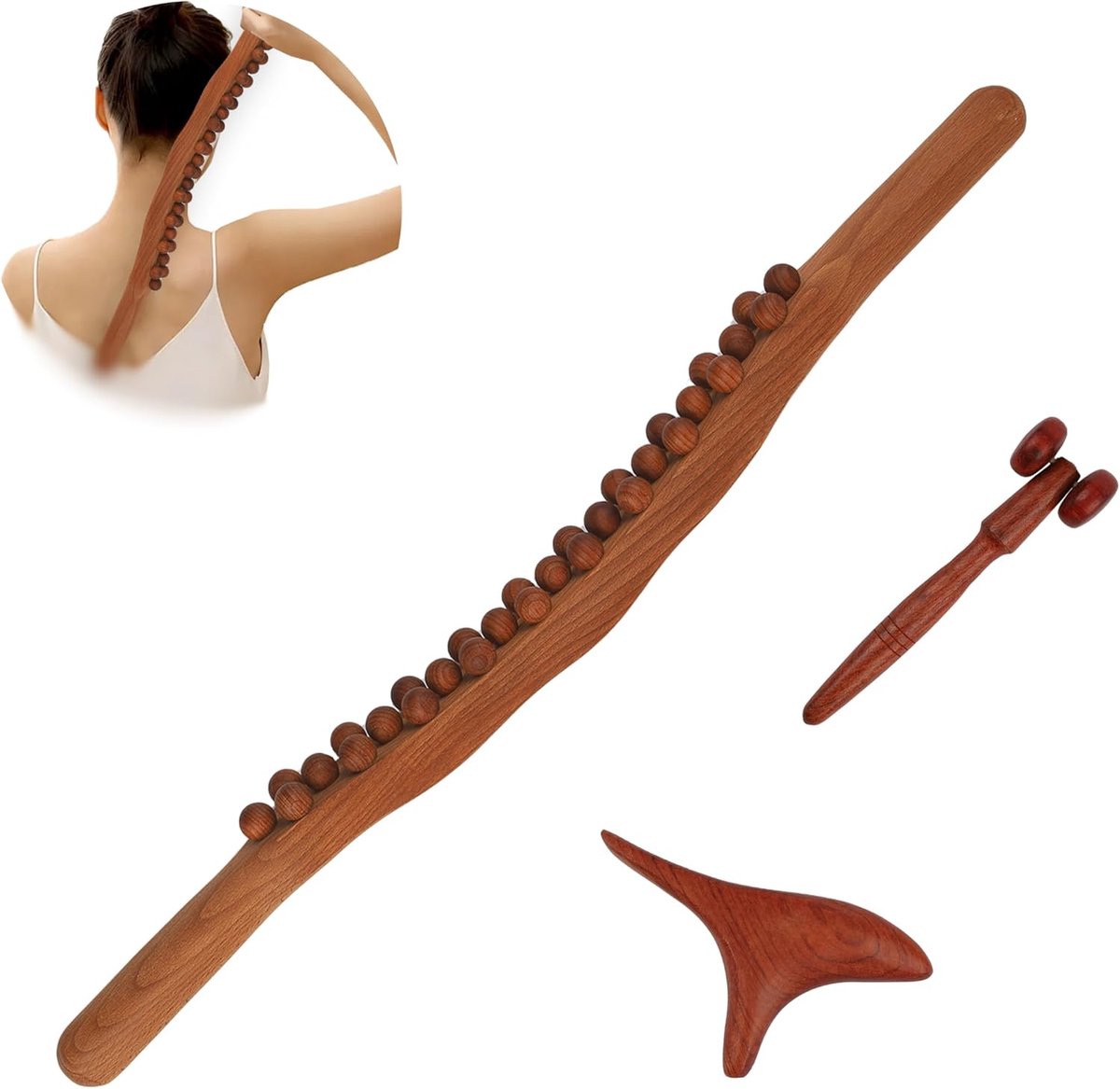 Faszienstab - 3-delige houten massagebar - beukenhout - diepgaande massage voor ontspanning - ShopVlot