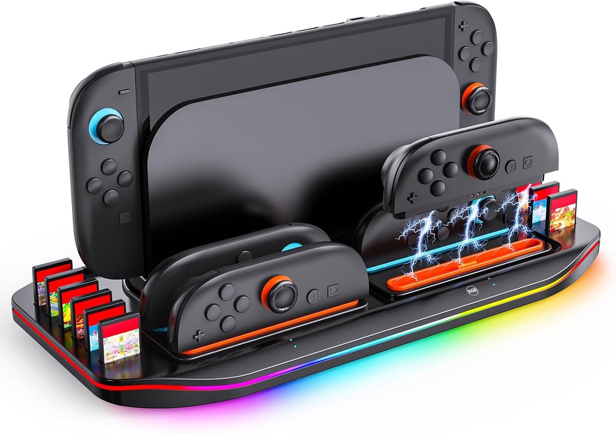 Oplaadstation voor Switch 2 - 4-in-1 JoyCon oplader - magnetisch - snel opladen voor gezinsplezier - ShopVlot